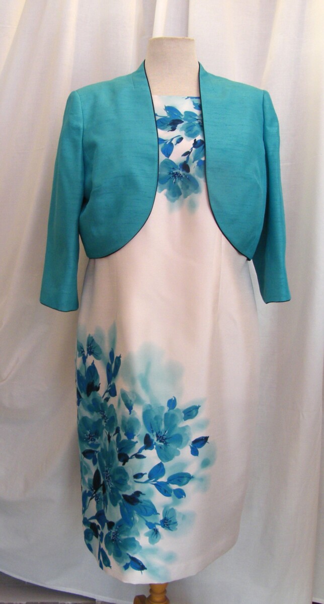 Aegean range ivory Shantung shift dress with jacket