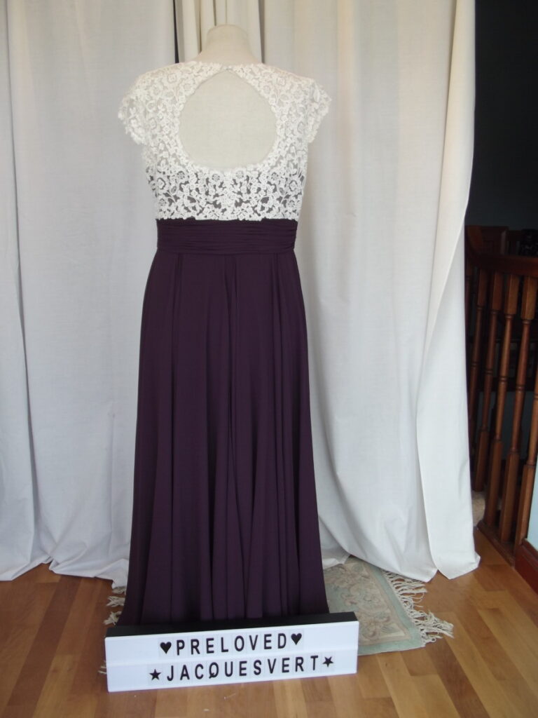 MAXI DRESS of IVORY LACE BODICE BURGUNDY CHIFFON FLOOR LENGTH