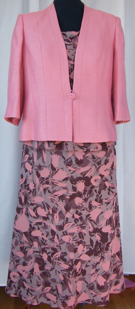 ROSE SUNDAE RANGE & DIANTHUS PINK & BULLRUSH BROWN SHADOW PRINT CREPE CHIFFON SKIRT & TOP  & MATCHING DIANTHUS PINK FABRIC  JACKET