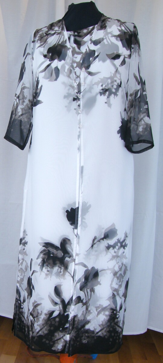 VINTAGE JACQUES VERT WHITE VOILE MAXI LENGTH SHIFT DRESS BLACK  PRINT SHEER VOILE MAXI LENGTH COAT