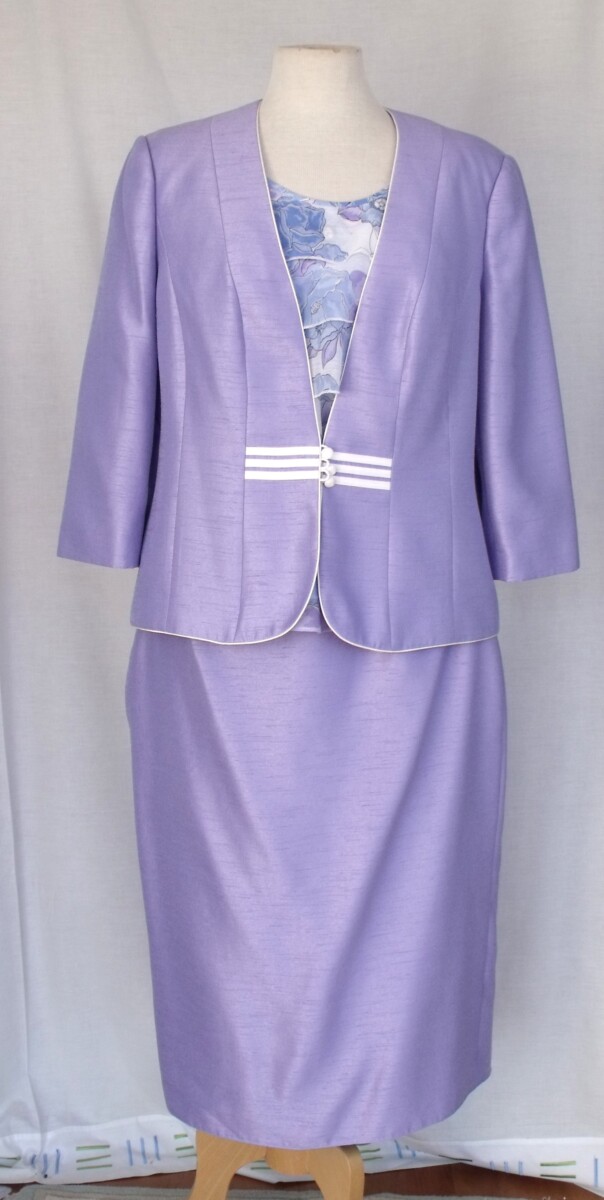 2 IN ONE LIGHT CORNFLOWER RANGE CHIFFON SKIRT & TOP FLORAL PRINT & LILAC SHANTUNG JACKET  & LILAC SHANTUNG  SKIRT
