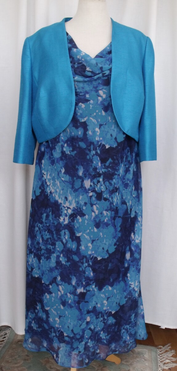 OCEANA  RANGE TURQUOISE BLUE CHIFFON DRESS HYDRANGEA PRINT  & OCEANA TURQUOISE BLUE SHORT JACKET