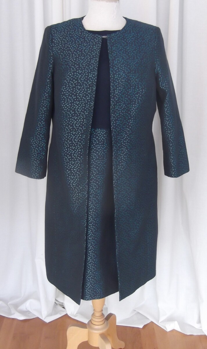JACQUES VERT COLLECTION METALLIC BLUE & BLACK JACQUARD SHANTUNG  DRESS  & MATCHING COAT
