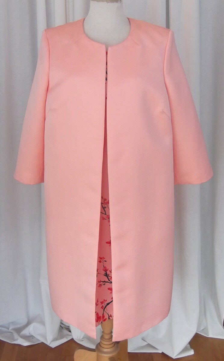 BRAND NEW WITH TAGS OSAKA PEACH SATEEN COAT & PRELOVED OSAKA PEACH BLOSSOM CREPE DRESS ELBOW LENGTH CHIFFON CROSS SLEEVES
